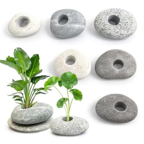 Juego de 6 Piedras para Piedras Acuario Accesorios para Decoracion Acuario | Piedras para Acuario con Orificios de 2 cm Que Evitan Que las Plantas Acuáticas Floten Decoración Acuario