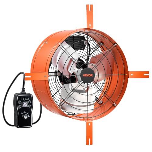 VEVOR Extractor de Aire para Ático 38,1 cm 1650 CFM Ventilador de Hastial | para Garaje, Almacén y Taller, con Termostato Ajustable de 0-60 °C, Acero Q235A y Cable de Alimentación Integrado de 2 m