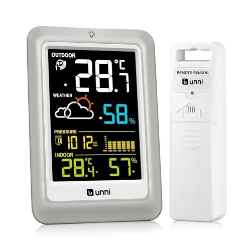 Termómetro inalámbrico para interiores y exteriores con 1 Sensor, funciona con USB y baterías, Sensor remoto de 100 m de alcance y pantalla con retroiluminación (Colorido)