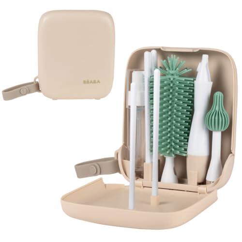 BÉABA, Kit Limpieza Biberón de Viaje 7 en 1, Cepillos + Escurridor