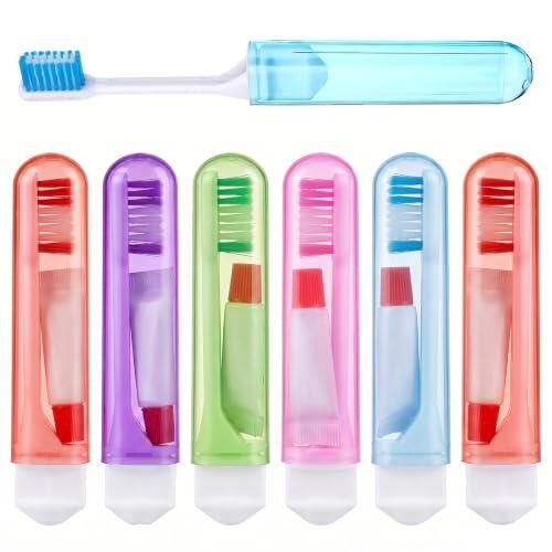 LBQUTN 6 Cepillos de Dientes de Viaje con Pasta de Dientes Incluida, Cepillo Dientes Viaje Suave para Adultos y Niños, Kit Dental Portátil para Camping, Senderismo y Vacaciones, Higiene Bucal (6 Pcs)