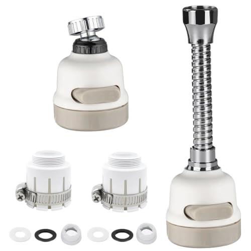 4 Piezas 360º Aireador Grifo Extensor 3 Modos para Grifo Cocina (Blanco)