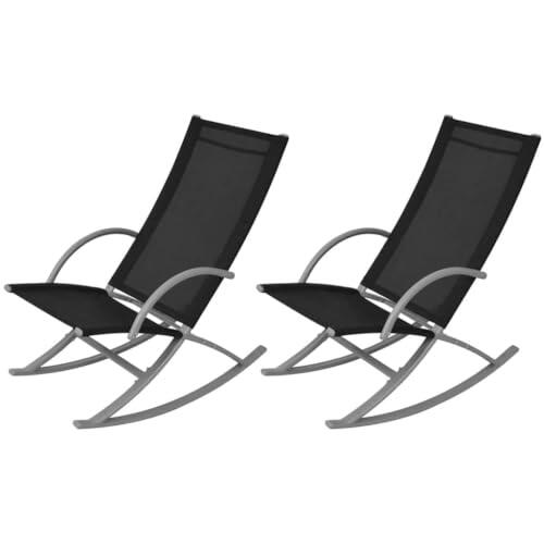 GHVBNMF Juego de 2 mecedoras de jardín de acero y textileno, color negro | Sillas oscilantes ergonómicas para terraza, balcón y jardín. Soporta hasta 100 kg por asiento con textileno de fácil cuidado.