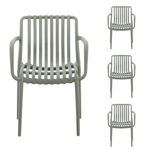 Homely® | Pack de 4 Sillas de jardín con Brazos Ambar Fabricada en Polipropileno | Ideal para terraza, jardín, Porche o balcón | Original diseño de Lamas | Patas Desmontables | Color Verde Salvia