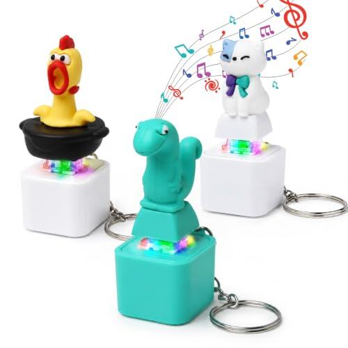 JoyPlus 3PCS Llavero Teclado Antiestres,Teclado Fidget para Niños y Adultos | Llaveros Fidget Clicker con Luz LED y Sonido de Animales para Llavero Antiestres, Teclado Antiestres para Oficina Escuela