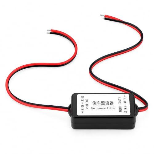 CABLEPELADO - Filtro de Alimentación 12V DC para Cámara de Visión Trasera de Coche | Rectificador Anti-Interferencias y Parpadeo Corriente 1A | Cables de Cobre Estañado 120 mm | Carcasa ABS | Negro