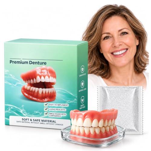 PQUELM Juego Prótesis Dental de Silicona,Dentaduras Ajustables,Cómodos de Llevar,Se Adaptan Naturalmente,Ideales para Hombres y Mujeres con Dientes Imperfectos(B)