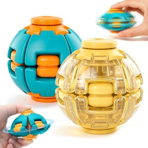 ddLUCK 2PCS Fidget Spinner Toy, Juguetes Sensoriales Antiestres Pelotas | Juguete transformable de empuje para aliviar el estrés para ansiedad, TDAH, autismo, juguete giratorio de plástico silencioso