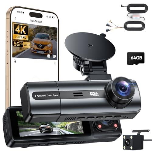 BKXCHA 3 Canales Dash CAM Coche, 4K Dashcam, WiFi & App Controlcon