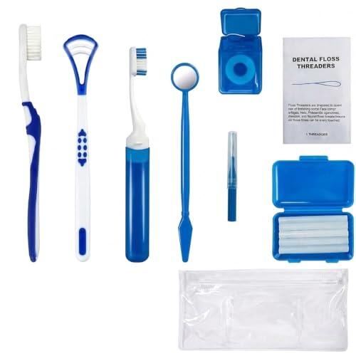 Kit de Ortodoncia Dental de 8 Piezas, Cepillo de Dientes Ortodoncia Brackets con Cera para Ortodoncia y Estuche de Viaje, Cepillo Ortodoncia para Limpieza Dental Completa, Azul