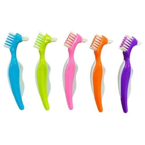 Pack de 5 Cepillos Prótesis Dental para Limpieza de Férula Dental y Dentadura Postiza, Cepillo de Ortodoncia con Cabezal de Doble Cara, Embalaje Individual, 5 Colores, 15.9 x 5.5 cm