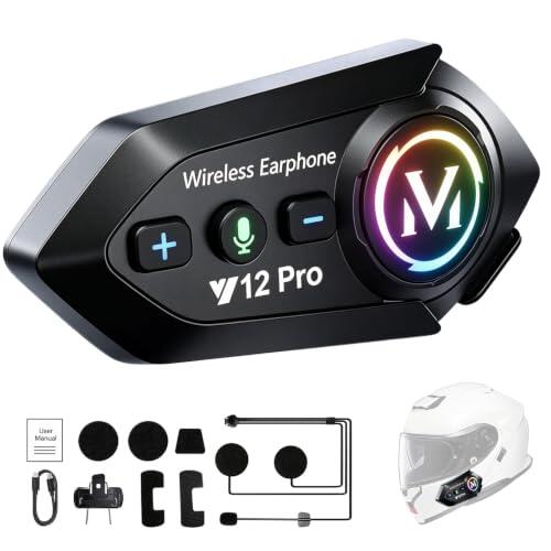 Intercomunicador Casco Moto Auricular Bluetooth 5.4 Manos Libres Moto IP65 | HiFi Estéreo Doble Cancelación de Ruido DSP CVC Música Compartida Llamadas para 2 Motoristas de 500m Control por Voz