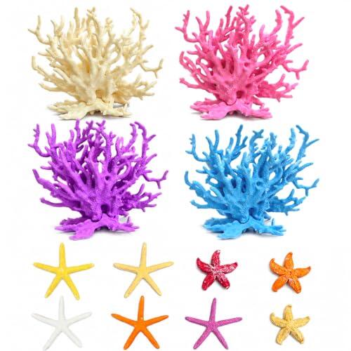 LIULINY 8 Piezas de Coral Artificial, Coral Falso Decoración para Acuario | Decoración de Estrella de Mar, Coral Artificiales Adorno de Resina, para Camarones, Animales Rastreros y Reptiles