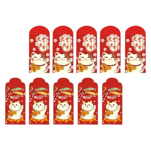 20 Piezas Sobres Rojos de Año Chino Gato, Papel | Paquete Rojo de Dibujos Animados, Obsequio para Cumpleaños y Temporada, Color Rojo Estilo Aleatorio
