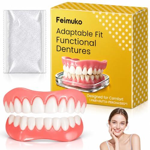LAKVIL 1 Set carillas dentales, kit completo de dentadura superior e inferior, reparación dental temporal, juego de dentadura postiza removible, para hombres y mujeres