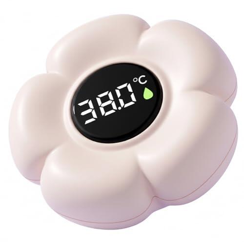 Termómetro de baño para bebé, termómetro de temperatura del agua para bebé en forma de flor de 8 cm con pantalla digital, herramienta de prueba de temperatura de bañera flotante (beige)
