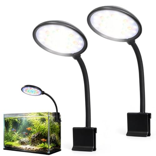 CRENDOF 2 luces LED para acuario, 7 W, mini luz LED para acuario, con clip, luz de colores, lámpara de acuario, para acuarios de agua dulce, plantas acuáticas, peces