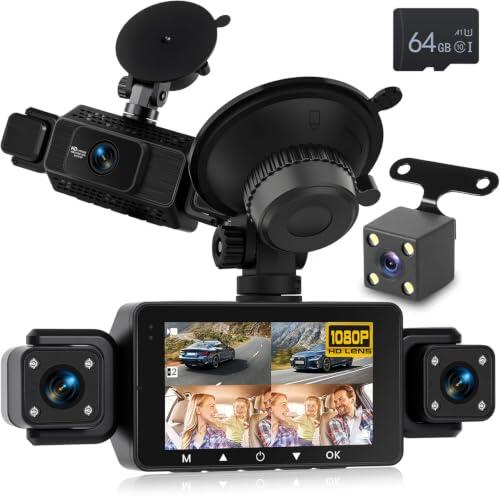 NHOPEEW Dash CAM a 360° a 4 canali con telecamera da 1080P | Sensor G, Wi-Fi, control mediante aplicación, visión nocturna por infrarrojos, grabación en bucle, detección de movimiento