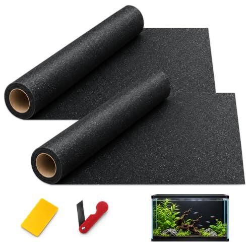 Fondo Negro para Acuario, 40 x 200 cm Fondo Adhesivo Estático para Acuarios | Fondo de Acuario Estático, Adhesivo de Fondo para Acuarios, Fácil de Cortar, Autoadhesivo, Incluye Espátula Alisadora y Cúter