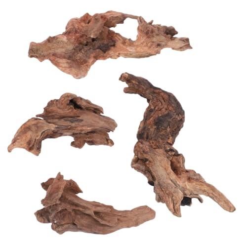 Thryvix Madera Flotante Natural para Acuario, 4 Piezas de Raíz Decorativa Trozos de 8–15 cm para Aquascaping, Peceras de Agua Dulce, Vivarios y Terrarios para Reptiles, Decoración de Acuario