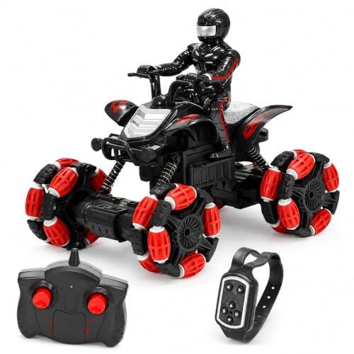 Quad teledirigido con piloto con luces, juguete acrobático Drift 360° Spinning Action Mando a distancia ATV Quadbike doble mando a distancia coche teledirigido 4x4 Cross Super Quad exterior interior