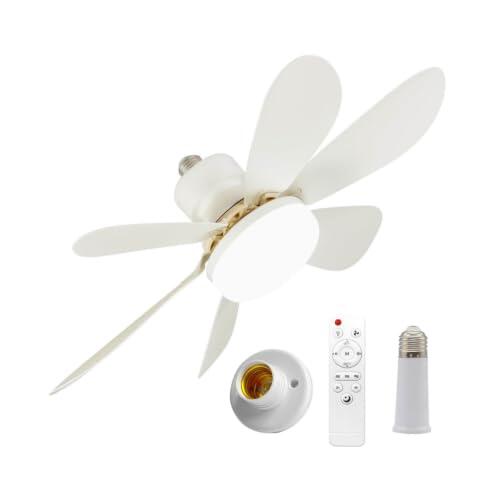 Ceiling Fan With Light And Remote Control, E27/E26 Lámpara de ventilador LED regulable Lámpara de techo Timing, 6 aspas, silenciosa, 3 velocidades, para sala de estar, oficina, dormitorio (A)