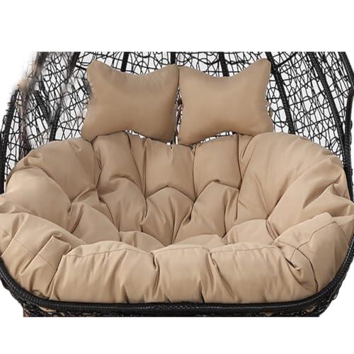 Sillón balancín colgante doble de exterior, 2 plazas con cordones, completamente acolchado con cojín profundo y suave, estructura resistente, no se desenrolla, color gris (crema)