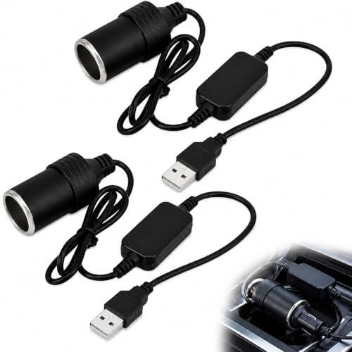 2 adaptadores USB A a 12V para encendedor de coche, convertidor de alimentación USB 5V a salida 12V, cable con carcasa resistente para GPS, cámara de coche, luces LED y accesorios electrónicos de