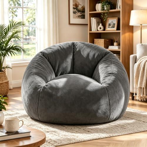 NOVOYO Puf para adultos y adolescentes, cómodo sillón de piel sintética | Respaldo de apoyo, relleno de espuma viscoelástica, asa de correa, bolsillos, lectura, sala de estar, dormitorio, apartamento