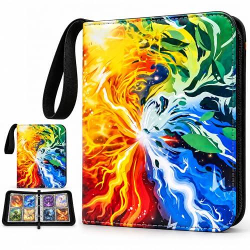dellyy Album Cartas Coleccionables, 4 Bolsillos 50 Páginas 400 Tarjetas Album para Cartas con Cremallera, Álbum Cartas Colección Portátil PU, Regalo para Coleccionistas y Niños (D, 4 Bolsillos)