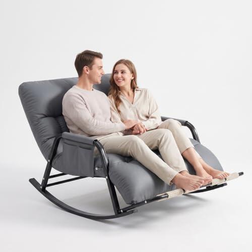 GTYMTTX Silla Mecedora Interior y Jardín Exterior, Sillón Relax Acero Carbono 250kg, Tela Antiarañazos con Reposapiés Masajeador y Respaldo 5 Posiciones, Gris/Naranja (93x111x50cm)(Color:Gris)