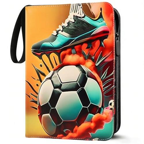 Album Cartas Fútbol 50 Páginas 900 Bolsillos,Album Binder Impermeable de PU con Cremallera,Tarjetero Portátil,Regalo para Coleccionistas