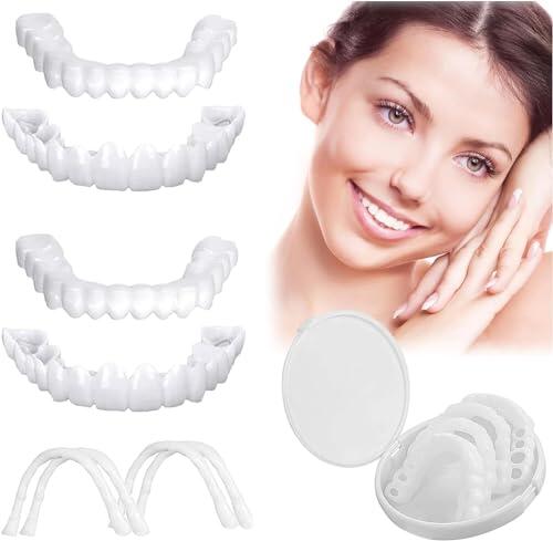 2 Pares Dientes de Carillas Cosméticos, Reutilizable Dientes Temporales | Ajuste Cómodo, Superior e Inferior, Hombre Mujer, Blanqueamiento Dental, Cubrir Los Dientes Defectuosos