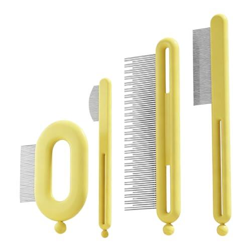LAPQOS Peines para gatos,Juego de 4 peines antipulgas para mascotas, con dientes metálicos finos para el aseo de perros y gatos.
