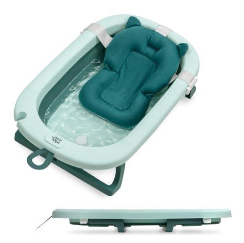 Interbaby Bañera Plegable Bebé con Patas, Cojín Reductor y Tapón (Verde)