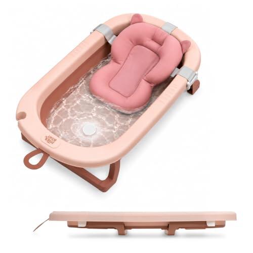 Interbaby Bañera Plegable Bebé con Patas, Cojín Reductor y Tapón (Rosa)