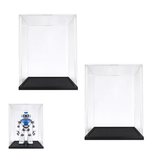 Shuojia 2 Piezas 15x15x20cm Vitrinas para Colecciones, Vitrina Metacrilato | Transparente, Antipolvo, con Base Negra, Apilables, Expositor Metacrilato, para Coleccionables Figuras Acción Miniaturas