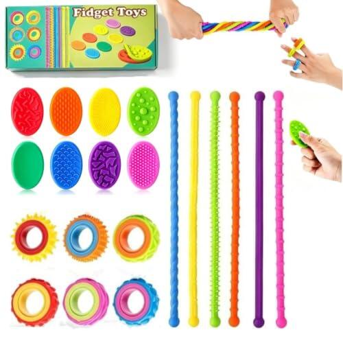 20 piezas Fidget Toys antiestrés, con texturas diferentes colores, tabla de Fidget Sensorial para niños, juguete de silicona para aliviar el estrés Tdah infantil