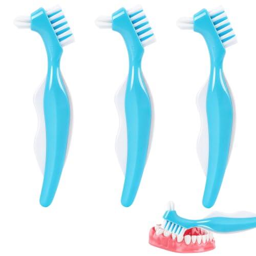3 piezas de cerdas multicapa, cepillo de limpieza de prótesis cepillo de dientes de doble cara con mango de goma antideslizante, cepillo de dentaduras duras para la limpieza de dientes falsos