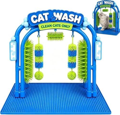 Estación de aseo para gatos, rascador de lavado de autos para gatos | Cepillo de peine para gatos de autoservicio para mascotas, herramienta para recoger el pelo con base resistente