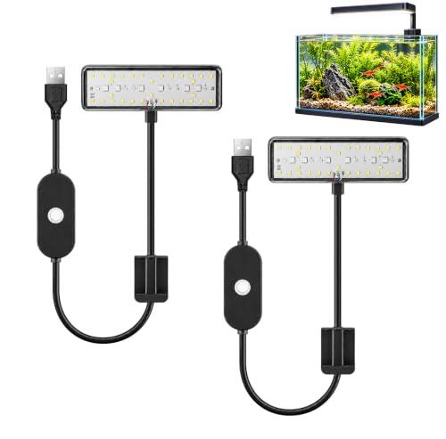 2 lámparas LED para acuario, Luz de clip de 5 W para nano acuarios, Iluminación LED de espectro completo ajustable a 360°, Luz suave y eficiente, ideal para plantas acuáticas y acuarios pequeños