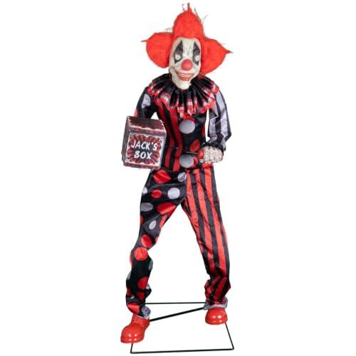 Animatronic - Figura de Halloween (175 cm), diseño de payaso con caja de | Grandes figuras espeluznantes animadas con movimiento, luz o sonido – según el modelo adecuado para interior o exterior