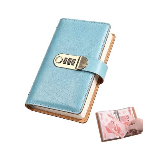 Libro de desafío de ahorro de 100 sobres con bloqueo de contraseña (azul) | Carpeta De Desafío De 100 Sobres,Billetera para ahorrar dinero,Libro de cuentas domésticas con compartimentos para dinero