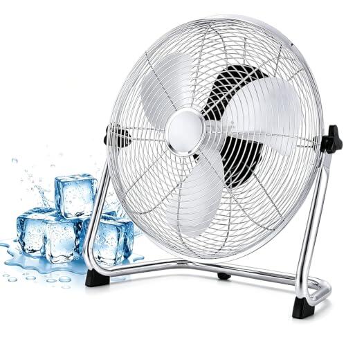 Ventilador de Piso Industrial de 12", Circulador Aire Alta Velocidad | 160W Flujo de aire potente, 4 configuraciones de velocidad, oscilación de 130°, cable de 3 m, asa portátil