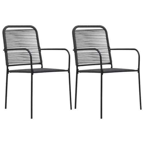 Traylux Juego de 2 sillas de jardín con cuerda de algodón y acero pulverizado, 56 x 53,5 x 85,5 cm, resistentes a la intemperie, apilables, con reposabrazos, para balcón, terraza, exterior, relax y