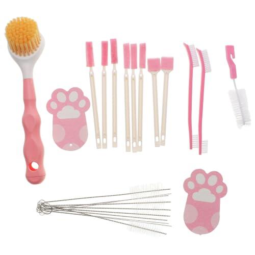 Toyvian Kit de Limpieza para Fuente de Mascotas Cepillos, Rosa | Tubos y Bomba, Plástico y Esponja Incluidos, Reduce Depósitos Minerales y Manchas de Agua