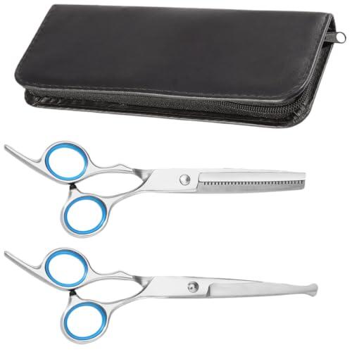 Kit de Tijeras de Peluquería 2 Piezas, Acero Inoxidable | Puntas Redondeadas, Mango Antideslizante, Ajuste Tornillo, para Perros y Gatos, Uso en Casa