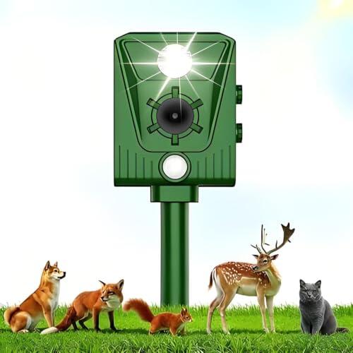 COODAY Ahuyentador de Gatos Exterior,Ultrasónico Repelente de Zorros Solar Potente con Luz LED,Puede Repeler Eficazmente Gato,Pájaros,Zorros,Mapaches,Conejos y Roedores