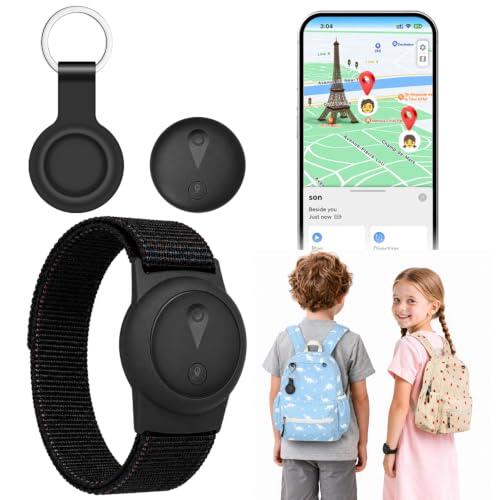 Localizador GPS Niños, GPS Localizador Niños sin Suscripción, Seguimiento de Ubicación en Tiempo Real, iOS/Android, Pulsera Ajustable y Anilla para Llavero, Ideal para Niño, Ancianos, Mascotas-Negro