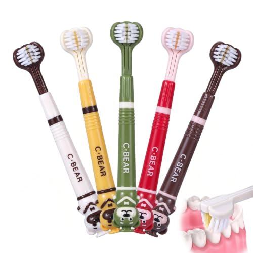 Pack de 5 Cepillo de Dientes Infantil de 3 Caras, Cepillo de Dientes Niño Envolvente con Cerdas Suaves para Limpieza Bucal Completa, Cepillo de Dientes Bebe de 1 a 6 Años